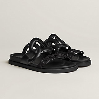 HERMES ブラックレザー サンダル サンダル-《エクストラ》--